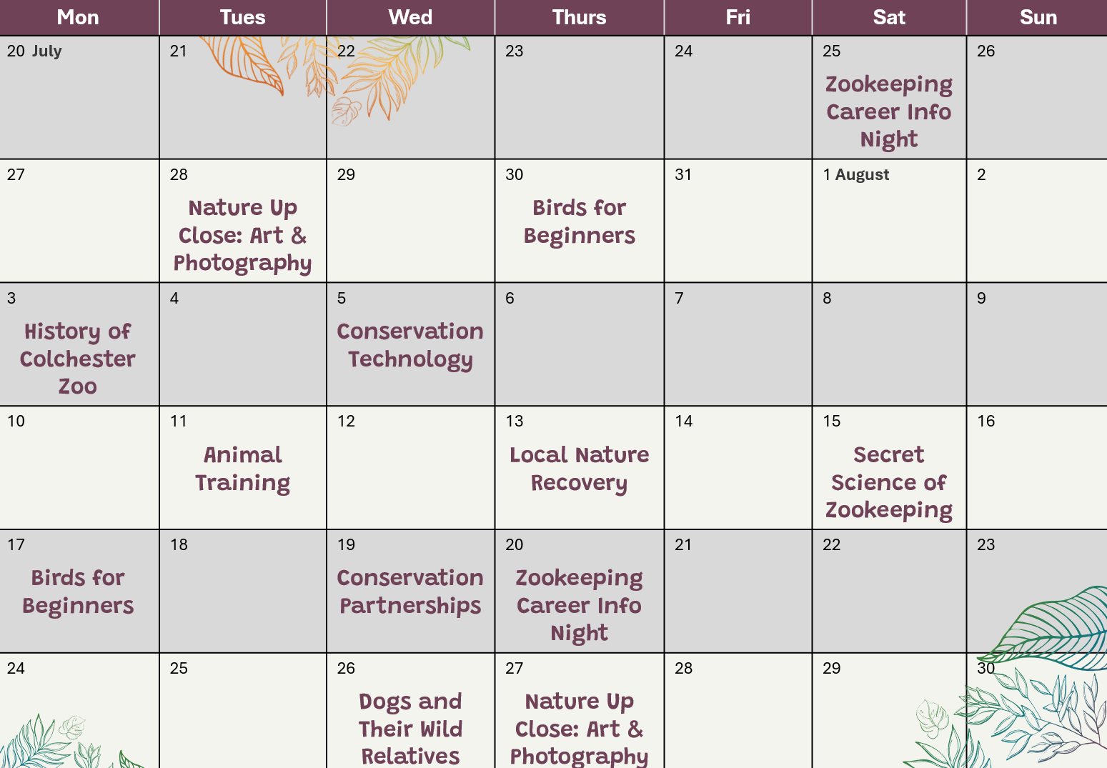 Summer Lecture Calendar